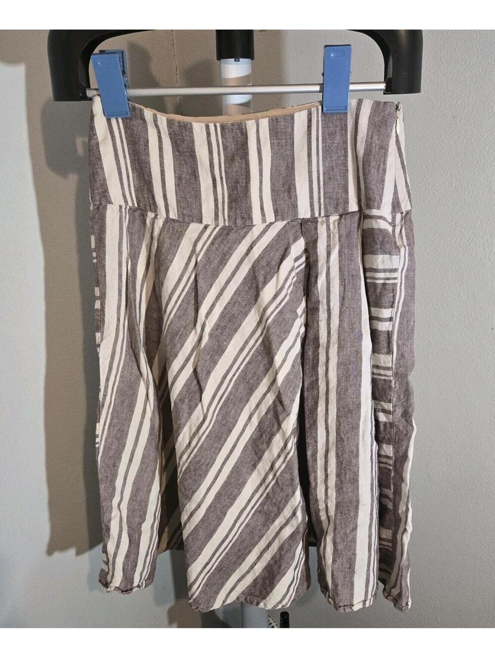 GAP Linen Coastal Grandma Cottagecore A Line Skirt Sz 4 Taupe And Ivory Striped